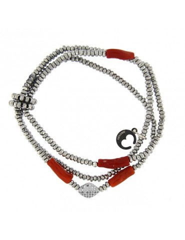 Bracciale Lelune Glamour -  Argento - Corallo - Ematite - LLBRFCOR291