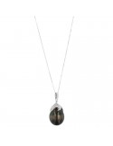 Coscia Necklace - in 18K White Gold with Tahitian Pearl and Natural Diamonds - 0