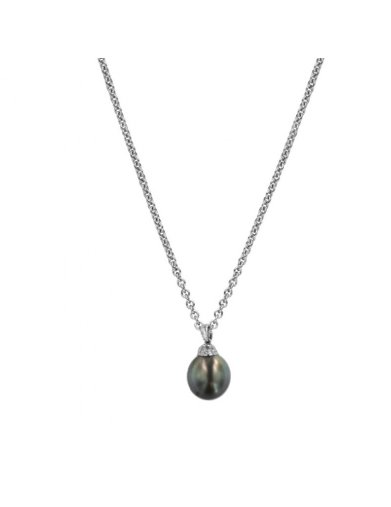 Coscia Necklace - in 18K White Gold with Tahitian Pearl and Natural Diamonds - 0