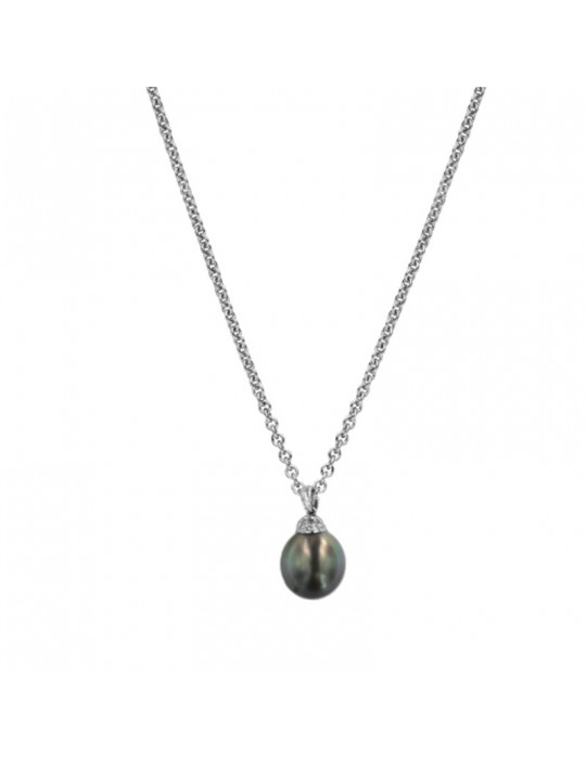 Coscia Necklace - in 18K White Gold with Tahitian Pearl and Natural Diamonds - 0