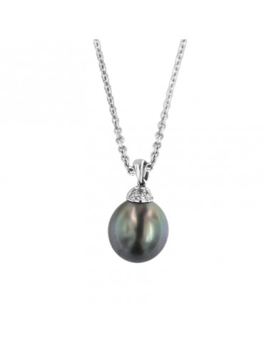 Collana Coscia - Oro Bianco 18 Carati - -Perla Tahiti - Diamanti Naturali - P732 2