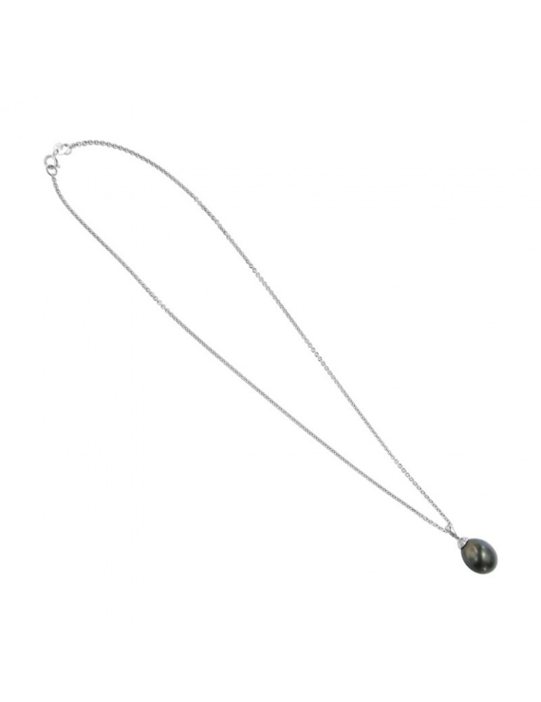 Collana Coscia - Oro Bianco 18 Carati - -Perla Tahiti - Diamanti Naturali - P732