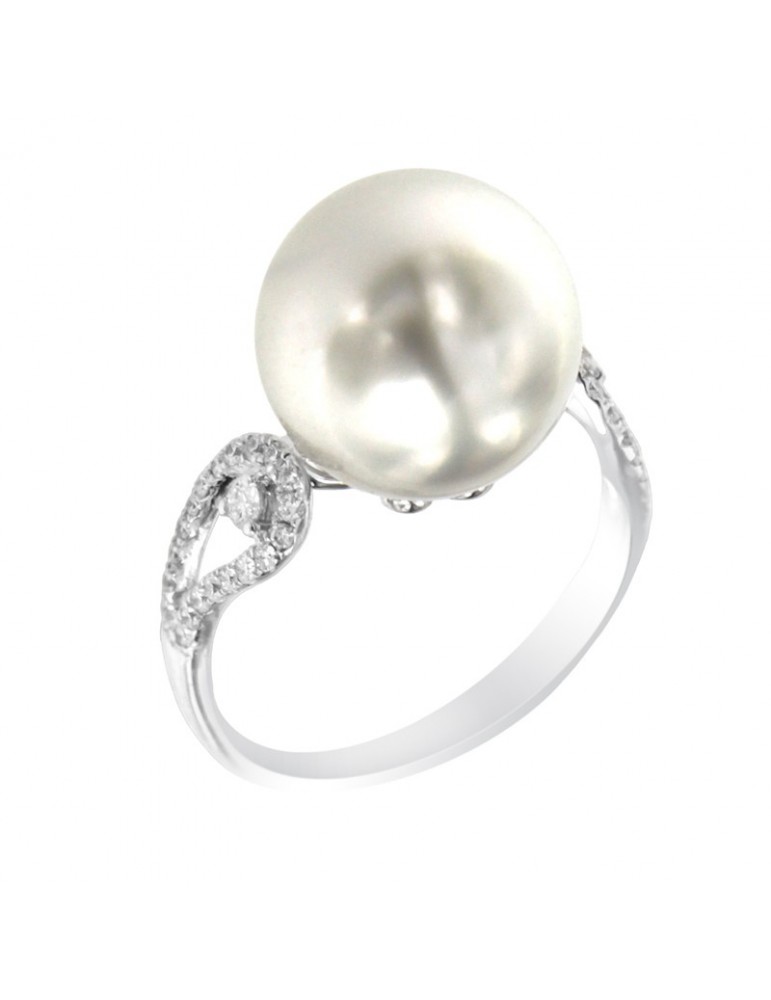 Anello Coscia - Oro Bianco 18 Carati - Perla Freshwater - Diamanti 0,28 ct - RNSS06835