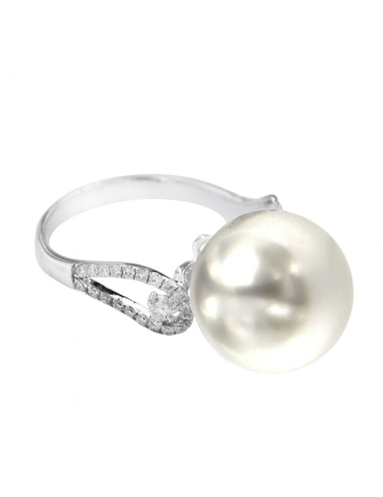 Anello Coscia - Oro Bianco 18 Carati - Perla Freshwater - Diamanti 0,28 ct - RNSS06835
