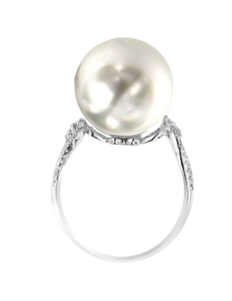 Anello Coscia - Oro Bianco 18 Carati - Perla Freshwater - Diamanti 0,28 ct - RNSS06835