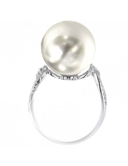 Coscia Ring - in 18K White Gold with Freshwater Pearl and Natural Diamonds 0.28 ct - 0