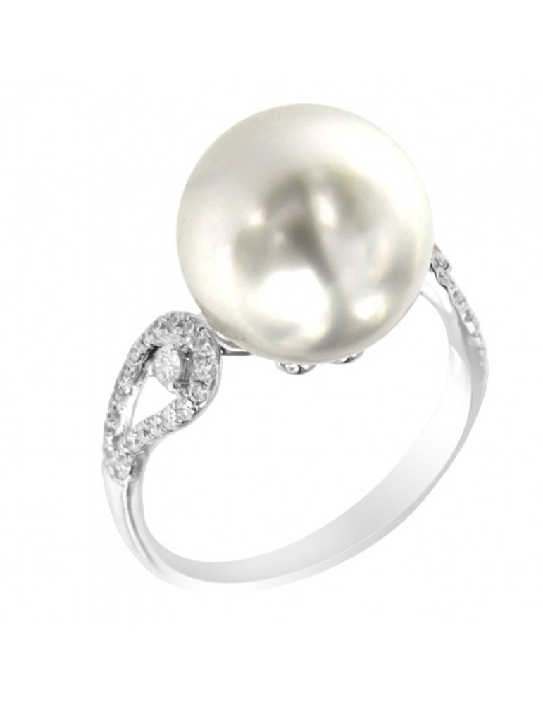 Anello Coscia - Oro Bianco 18 Carati - Perla Freshwater - Diamanti 0,28 ct - RNSS06835