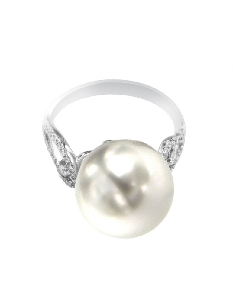 Anello Coscia - Oro Bianco 18 Carati - Perla Freshwater - Diamanti 0,28 ct - RNSS06835