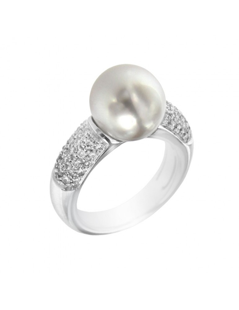Anello Nimei Oro Bianco 18 Carati Perla Australia Diamanti