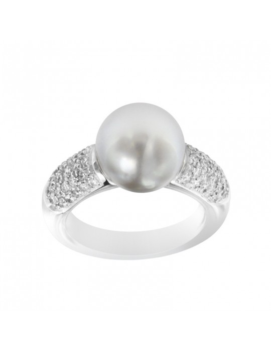 Nimei Ring - in 18K White Gold with Australian Pearl and Natural Diamonds - 0