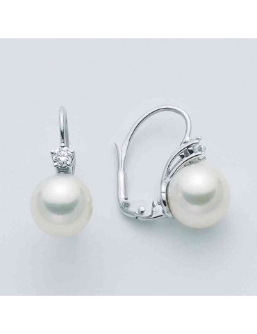 Orecchini Nimei - Oro Bianco 18 carati - Perle Akoya - 7,5 - 8 mm - Diamanti - MKG758B