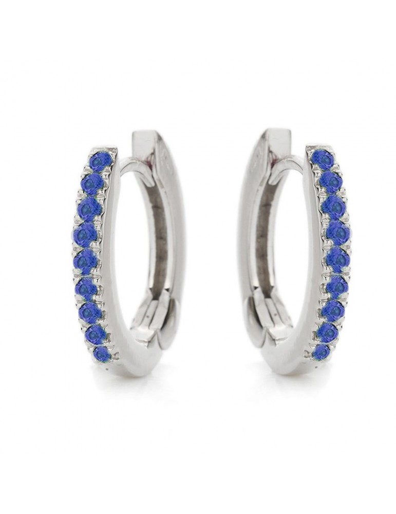 Orecchini in oro bianco 18 kt con zaffiri e giro di diamanti - Zahir Gioielli