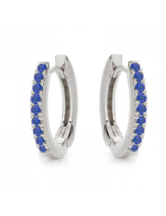 Orecchini A Cerchio Con Zaffiri Blu E Diamanti - Oro Bianco 9K