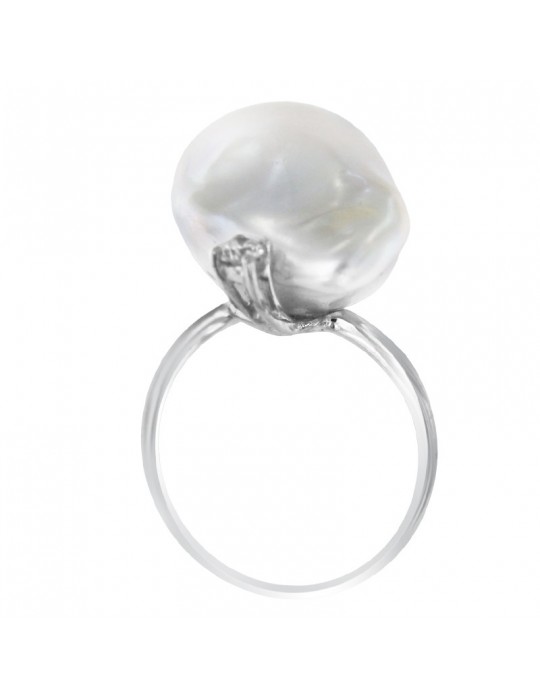 Picca Ring - in 18K White Gold with Baroque Pearl and Natural Diamonds 0.10 ct - 0