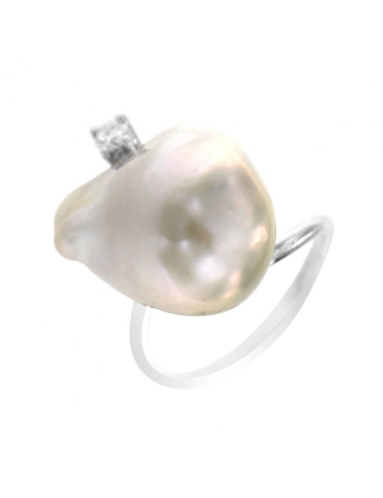 Anello Picca - Oro Bianco 18 Carati - Perla Barocca - Diamanti 0,10 ct - RNFW177