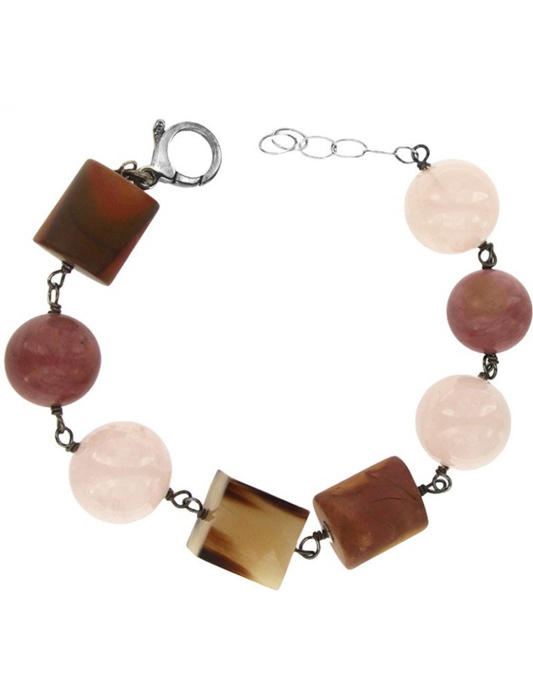 Bracciale Della Rovere - Quarzo Rosa - Quadrato di Diaspro - BRDR070