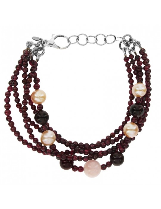 Bracciale Della Rovere - Granato Rosso Ciliegia -Quarzo Rosa-BRDR10816