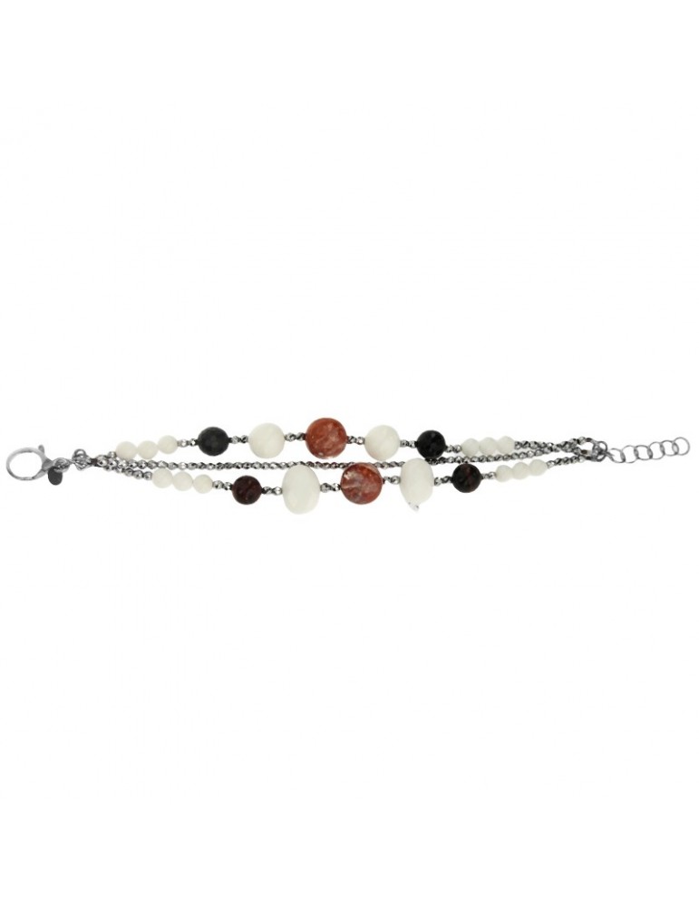 Della Rovere Bracelet - 925% Silver - Hematite-White Agate-BRDR8020