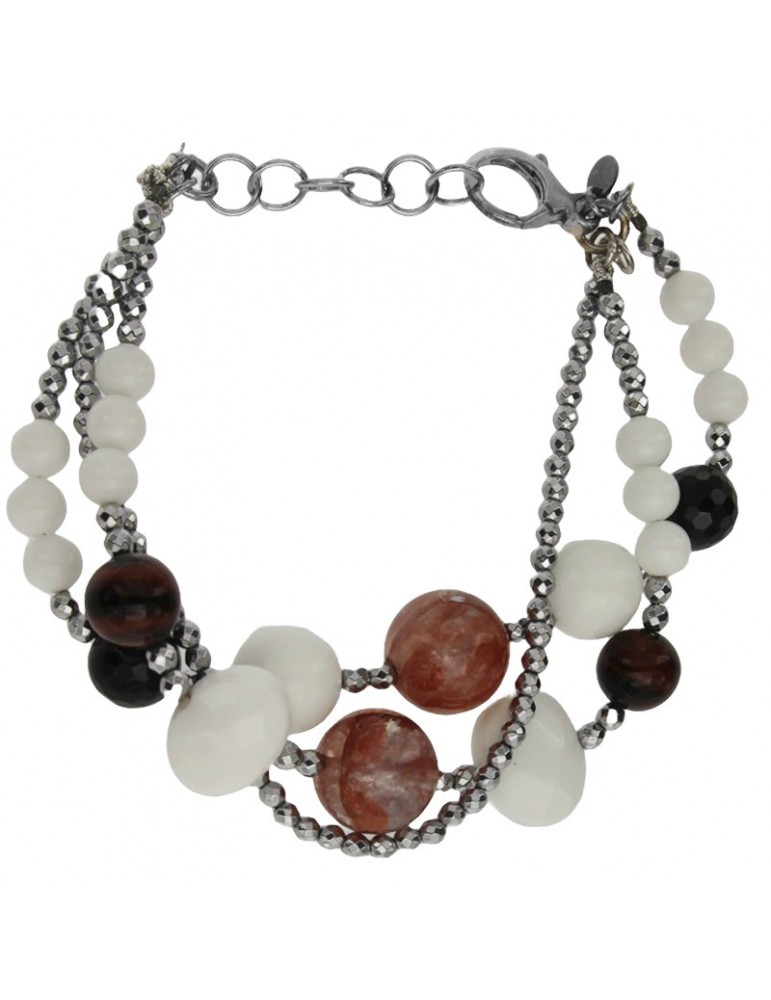 Della Rovere Bracelet - 925% Silver - Hematite-White Agate-BRDR8020