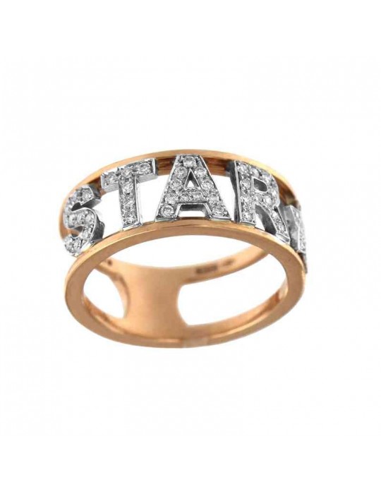 Buonocore Woman's Ring - Letters in 18k Rose Gold STAR with White Diamonds 0.27 ct - 0