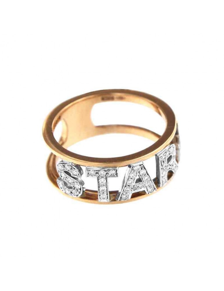 Buonocore Woman's Ring - Letters in 18k Rose Gold STAR with White Diamonds 0.27 ct - 0