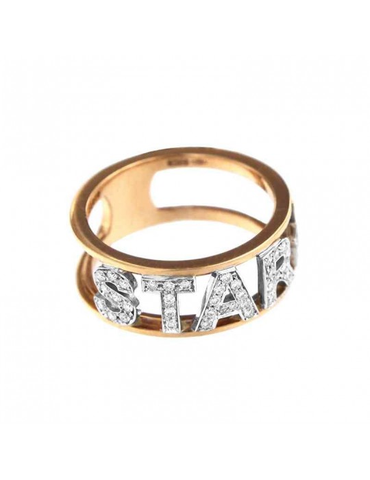 Buonocore Woman's Ring - Letters in 18k Rose Gold STAR with White Diamonds 0.27 ct - 0