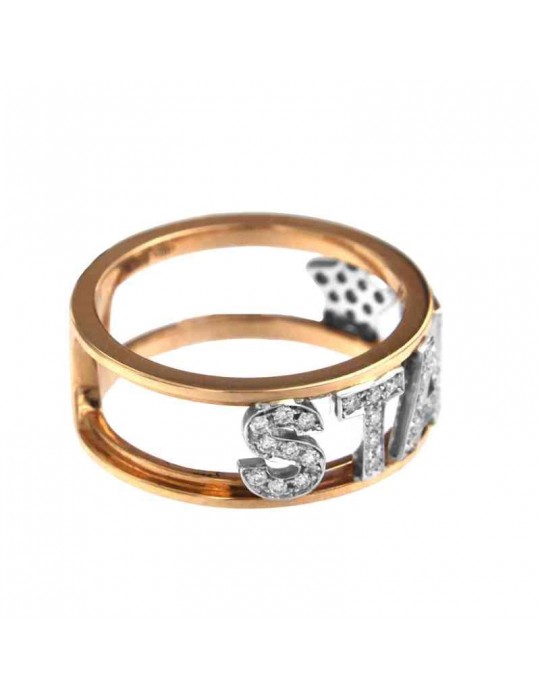 Buonocore Woman's Ring - Letters in 18k Rose Gold STAR with White Diamonds 0.27 ct - 0