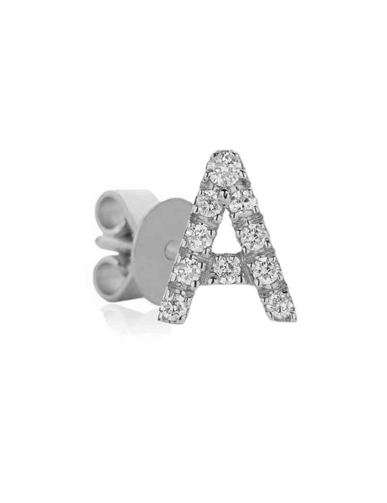 Buonocore Single Earring - You Are Letter A in 18k White Gold with White Diamonds 0.06 ct - 0
