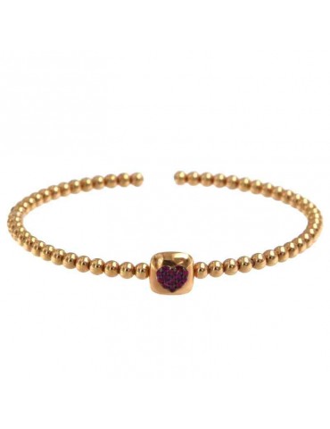 Bracciale Buonocore - Aperto in Oro Rosa 18 carati con Cuore e Rubini Rossi