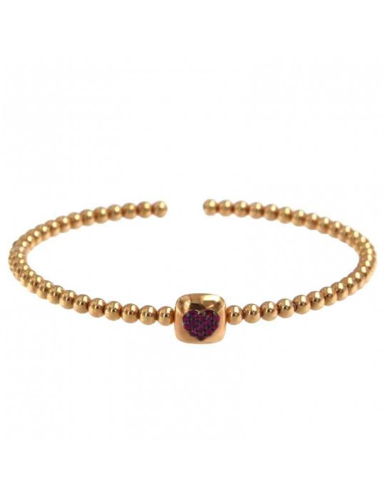Buonocore Bracelet - Open in 18k Rose Gold with Heart and Red Rubies - 0