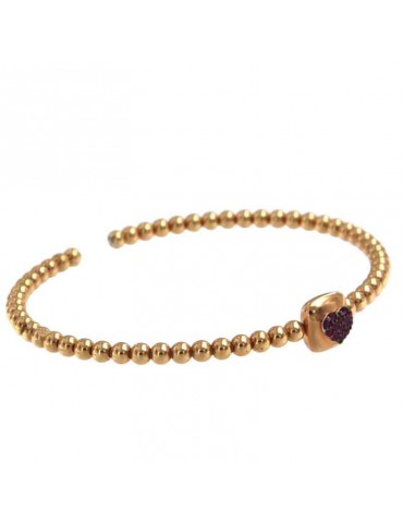 Bracciale Buonocore - Aperto in Oro Rosa 18 carati con Cuore e Rubini Rossi 2