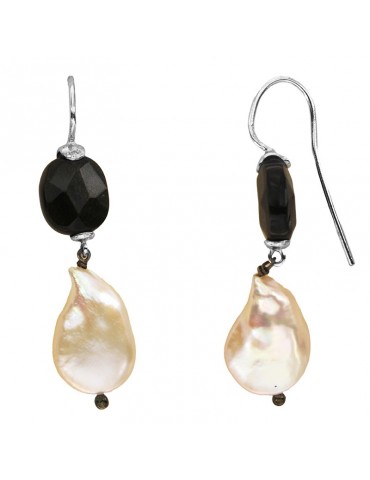 Della Rovere Earrings - Black Agate - Baroque Pearls - ORDRP0AJ 2