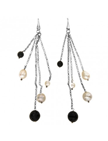 Della Rovere Earrings - Long Pendants - Pearls - Onyx - O490S16007