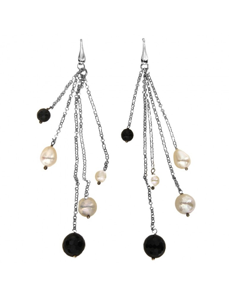 Della Rovere Earrings - Long Pendants - Pearls - Onyx - O490S16007