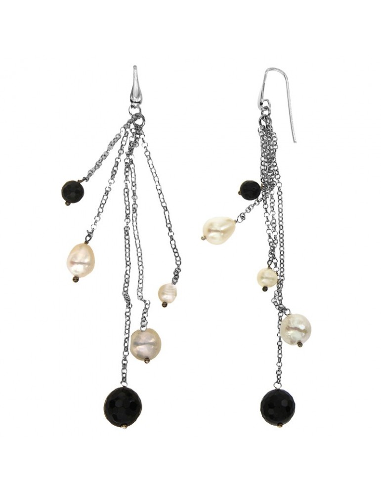 Della Rovere Earrings - Long Pendants - Pearls - Onyx - O490S16007