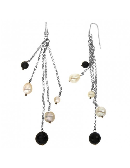 Della Rovere Earrings - Long Pendants - Pearls - Onyx - O490S16007