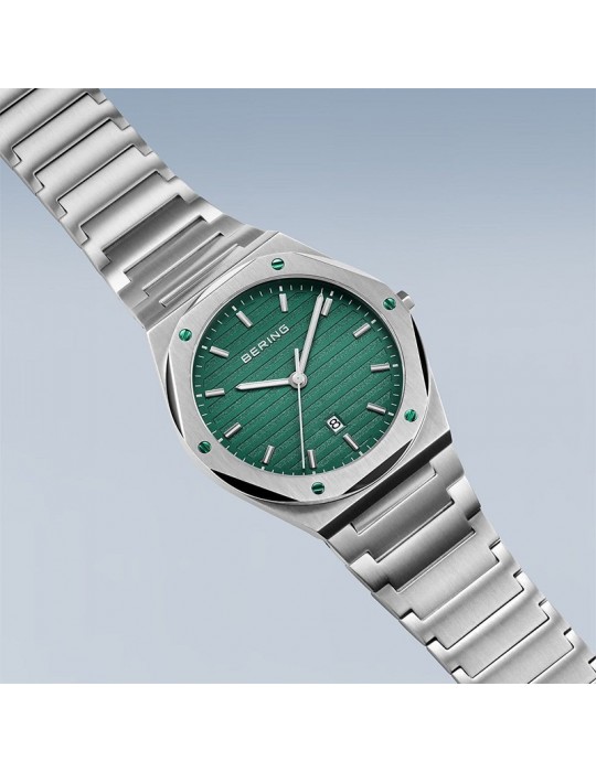 Bering Watch - Classic - Time and Date - Silver -42mm-Green-19742708