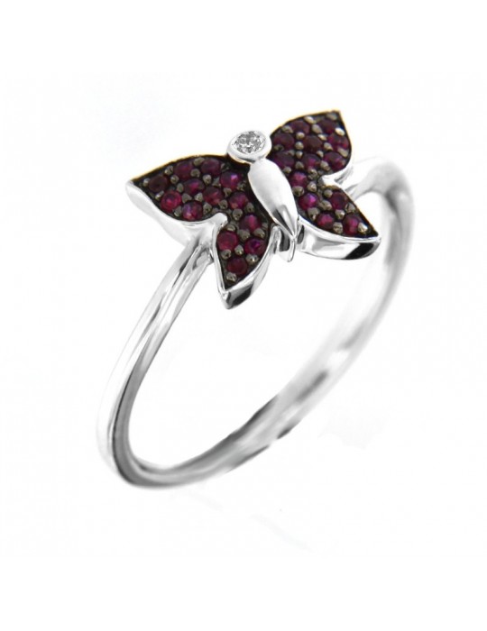 Anello Chirico con Farfalla di Rubini e Diamanti da Donna - 0