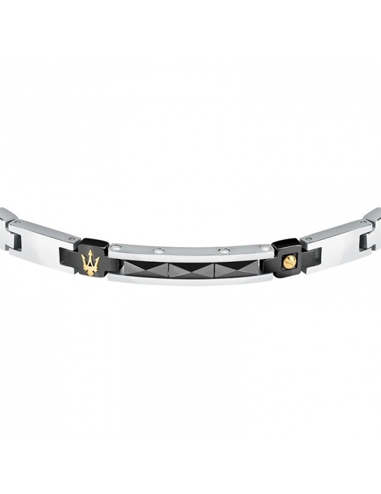 Bracciale Maserati-Ceramic-Acciaio-Ceramica Nera-Tridente Gold-JM224ATZ35