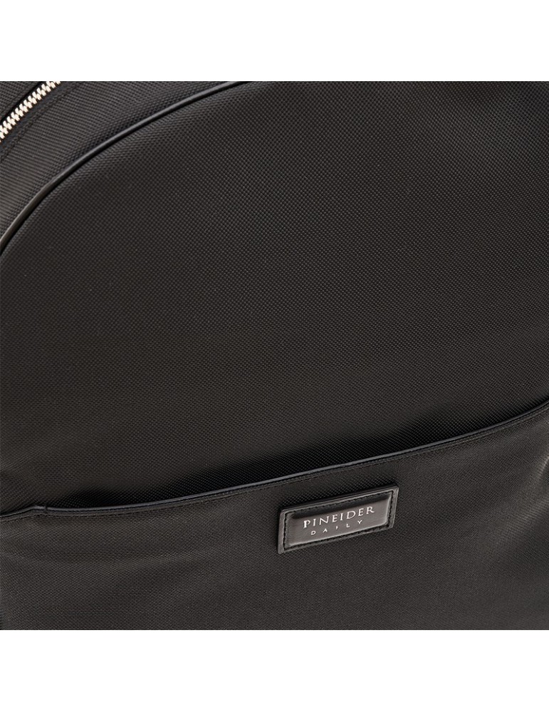 Pineider - Daily Backpack in Black Nylon and Smooth Calfskin - 0