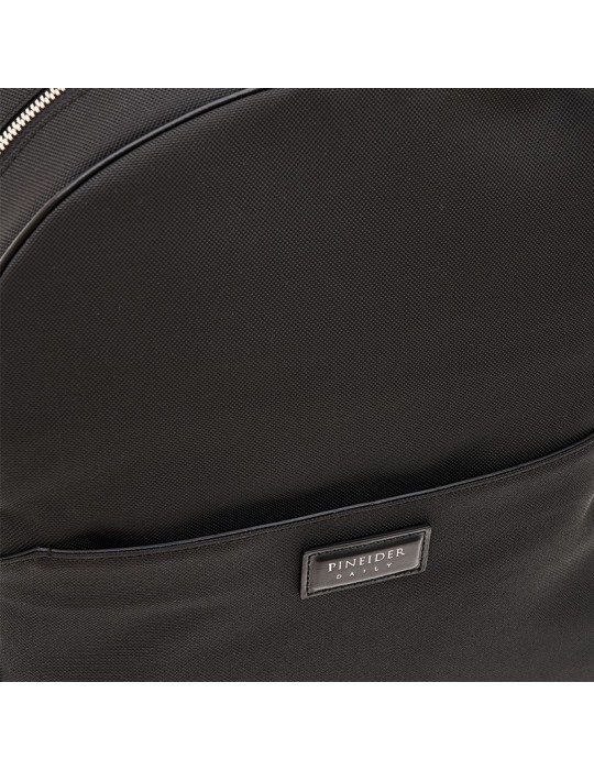 Pineider - Daily Backpack in Black Nylon and Smooth Calfskin - 0