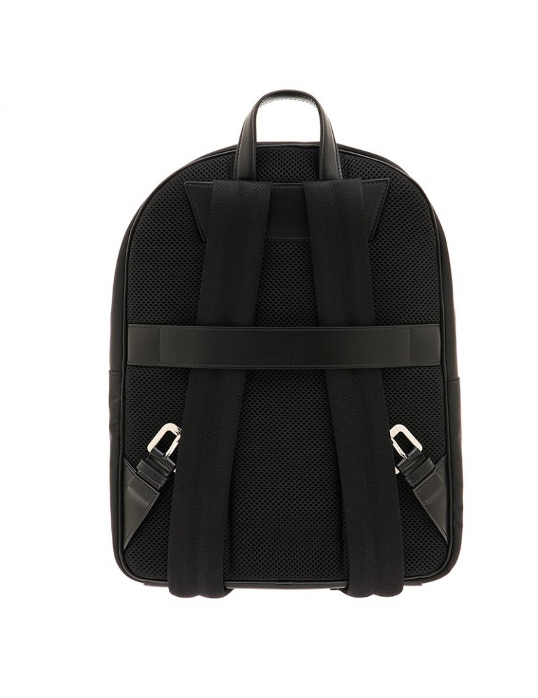 Pineider - Daily Backpack in Black Nylon and Smooth Calfskin - 0