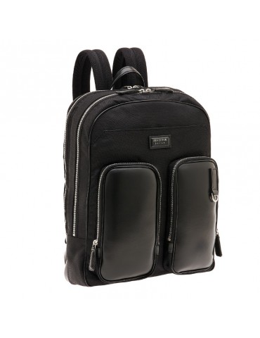 Pineider - Daily Backpack in Black Nylon and Smooth Calfskin with Double Pocket - 0
