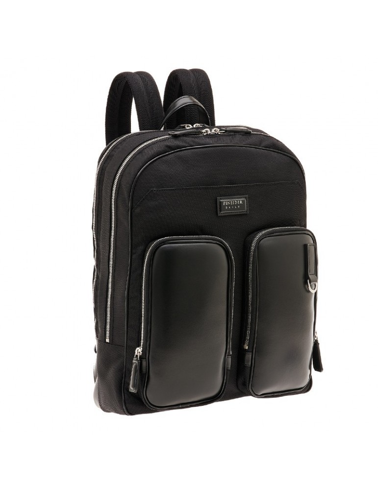 Zaino Pineider - Daily in Nylon e Pelle di Vitello Liscia Nero con Doppia Tasca - PDNL007056