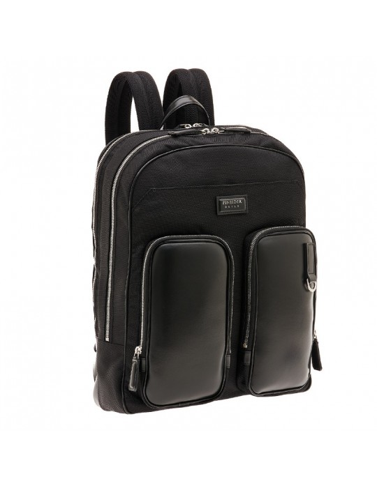 Zaino Pineider - Daily in Nylon e Pelle di Vitello Liscia Nero con Doppia Tasca - PDNL007056