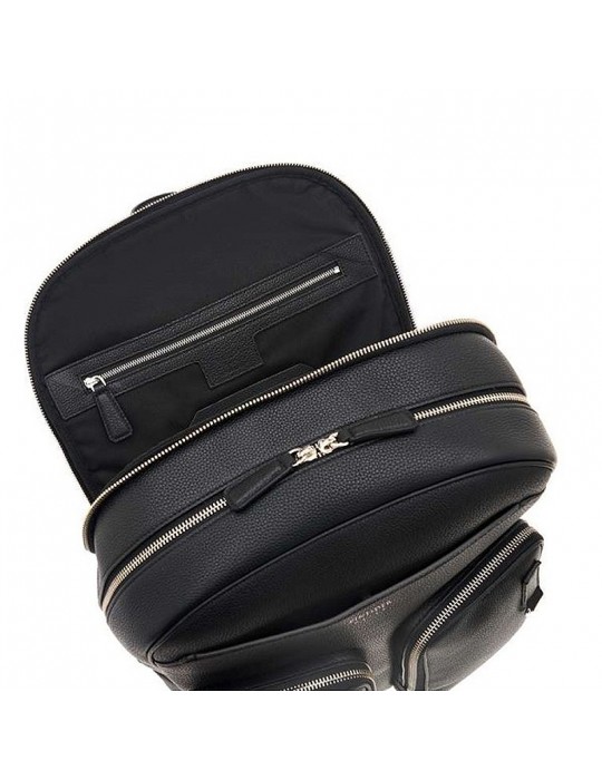 Pineider - Daily Backpack in Black Nylon and Smooth Calfskin with Double Pocket - 0