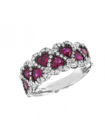 Davite & Delucchi Ring - Hearts in 18k White Gold with Natural Diamonds and Rubies 1.45 ct - 0