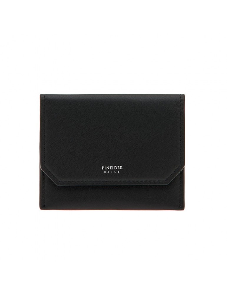 Porta Carte di Credito Pineider - in Pelle di Vitello Liscia Nero con Patta - PSS707056