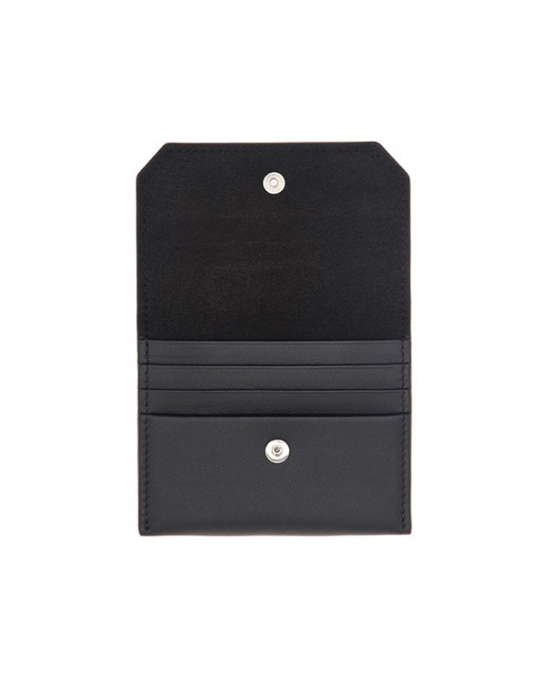 Pineider Credit Card Holder - in Black Smooth Calfskin with Flap - 0