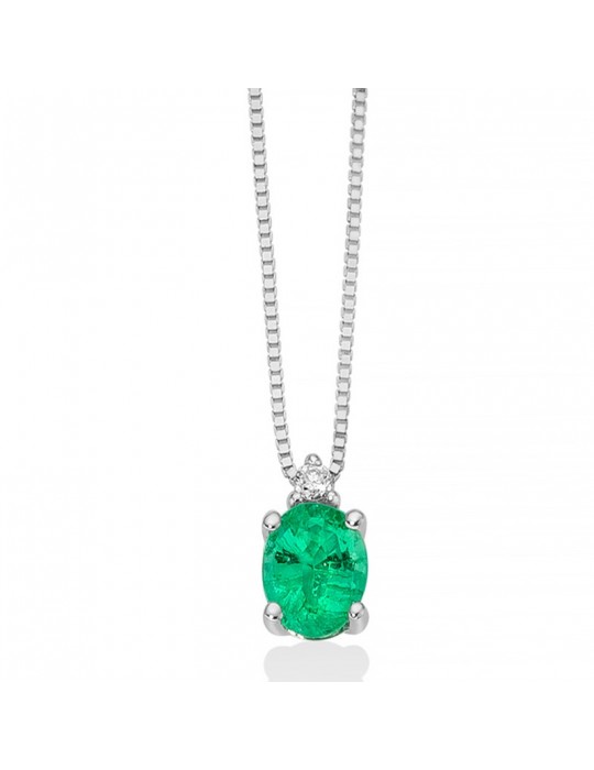 Collana Miluna - Oro Bianco 18 carati - Smeraldo - Diamanti Naturali - CLD4548